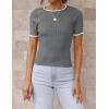 imageZESICA Womens Short Sleeve Sweater Tops 2025 Summer Crewneck T Shirt Ribbed Knit Slim Fit Basic Solid Color TeeDarkgrey