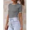 imageZESICA Womens Short Sleeve Sweater Tops 2025 Summer Crewneck T Shirt Ribbed Knit Slim Fit Basic Solid Color TeeDarkgrey
