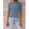 imageZESICA Womens Short Sleeve Sweater Tops 2025 Summer Crewneck T Shirt Ribbed Knit Slim Fit Basic Solid Color TeeDustyblue