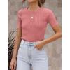 imageZESICA Womens Short Sleeve Sweater Tops 2025 Summer Crewneck T Shirt Ribbed Knit Slim Fit Basic Solid Color TeeDustypink