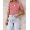 imageZESICA Womens Short Sleeve Sweater Tops 2025 Summer Crewneck T Shirt Ribbed Knit Slim Fit Basic Solid Color TeeDustypink