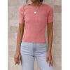 imageZESICA Womens Short Sleeve Sweater Tops 2025 Summer Crewneck T Shirt Ribbed Knit Slim Fit Basic Solid Color TeeDustypink