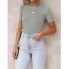 imageZESICA Womens Short Sleeve Sweater Tops 2025 Summer Crewneck T Shirt Ribbed Knit Slim Fit Basic Solid Color TeeGrey