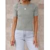imageZESICA Womens Short Sleeve Sweater Tops 2025 Summer Crewneck T Shirt Ribbed Knit Slim Fit Basic Solid Color TeeGrey