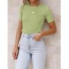 imageZESICA Womens Short Sleeve Sweater Tops 2025 Summer Crewneck T Shirt Ribbed Knit Slim Fit Basic Solid Color TeeMossgreen
