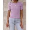 imageZESICA Womens Short Sleeve Sweater Tops 2025 Summer Crewneck T Shirt Ribbed Knit Slim Fit Basic Solid Color TeePurple