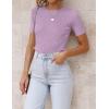 imageZESICA Womens Short Sleeve Sweater Tops 2025 Summer Crewneck T Shirt Ribbed Knit Slim Fit Basic Solid Color TeePurple