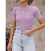 imageZESICA Womens Short Sleeve Sweater Tops 2025 Summer Crewneck T Shirt Ribbed Knit Slim Fit Basic Solid Color TeePurple