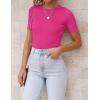 imageZESICA Womens Short Sleeve Sweater Tops 2025 Summer Crewneck T Shirt Ribbed Knit Slim Fit Basic Solid Color TeeRose
