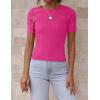 imageZESICA Womens Short Sleeve Sweater Tops 2025 Summer Crewneck T Shirt Ribbed Knit Slim Fit Basic Solid Color TeeRose