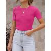 imageZESICA Womens Short Sleeve Sweater Tops 2025 Summer Crewneck T Shirt Ribbed Knit Slim Fit Basic Solid Color TeeRose