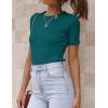 imageZESICA Womens Short Sleeve Sweater Tops 2025 Summer Crewneck T Shirt Ribbed Knit Slim Fit Basic Solid Color TeeTeal
