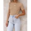 imageZESICA Womens Short Sleeve Sweater Tops 2025 Summer Crewneck T Shirt Ribbed Knit Slim Fit Basic Solid Color TeeToffee