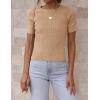 imageZESICA Womens Short Sleeve Sweater Tops 2025 Summer Crewneck T Shirt Ribbed Knit Slim Fit Basic Solid Color TeeToffee