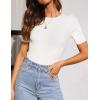 imageZESICA Womens Short Sleeve Sweater Tops 2025 Summer Crewneck T Shirt Ribbed Knit Slim Fit Basic Solid Color TeeWhite