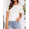 imageZESICA Womens Short Sleeve Sweater Tops 2025 Summer Crewneck T Shirt Ribbed Knit Slim Fit Basic Solid Color TeeWhite