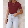 imageZESICA Womens Short Sleeve Sweater Tops 2025 Summer Crewneck T Shirt Ribbed Knit Slim Fit Basic Solid Color TeeWine