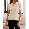 imageZESICA Womens Short Sleeve V Neck T Shirts 2025 Summer Ribbed Knit Slim Fitted Basic Solid Color Tee TopsAlmond