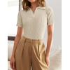 imageZESICA Womens Short Sleeve V Neck T Shirts 2025 Summer Ribbed Knit Slim Fitted Basic Solid Color Tee TopsAlmond