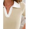 imageZESICA Womens Short Sleeve V Neck T Shirts 2025 Summer Ribbed Knit Slim Fitted Basic Solid Color Tee TopsApricot