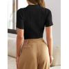 imageZESICA Womens Short Sleeve V Neck T Shirts 2025 Summer Ribbed Knit Slim Fitted Basic Solid Color Tee TopsBlack