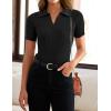 imageZESICA Womens Short Sleeve V Neck T Shirts 2025 Summer Ribbed Knit Slim Fitted Basic Solid Color Tee TopsBlack