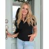 imageZESICA Womens Short Sleeve V Neck T Shirts 2025 Summer Ribbed Knit Slim Fitted Basic Solid Color Tee TopsBlack