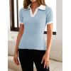 imageZESICA Womens Short Sleeve V Neck T Shirts 2025 Summer Ribbed Knit Slim Fitted Basic Solid Color Tee TopsBlue