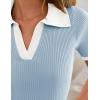 imageZESICA Womens Short Sleeve V Neck T Shirts 2025 Summer Ribbed Knit Slim Fitted Basic Solid Color Tee TopsBlue