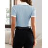 imageZESICA Womens Short Sleeve V Neck T Shirts 2025 Summer Ribbed Knit Slim Fitted Basic Solid Color Tee TopsBlue