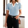 imageZESICA Womens Short Sleeve V Neck T Shirts 2025 Summer Ribbed Knit Slim Fitted Basic Solid Color Tee TopsBlue