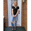 imageZESICA Womens Short Sleeve V Neck T Shirts 2025 Summer Ribbed Knit Slim Fitted Basic Solid Color Tee TopsDim