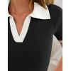 imageZESICA Womens Short Sleeve V Neck T Shirts 2025 Summer Ribbed Knit Slim Fitted Basic Solid Color Tee TopsDim