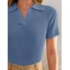 imageZESICA Womens Short Sleeve V Neck T Shirts 2025 Summer Ribbed Knit Slim Fitted Basic Solid Color Tee TopsDustyblue