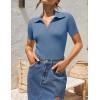 imageZESICA Womens Short Sleeve V Neck T Shirts 2025 Summer Ribbed Knit Slim Fitted Basic Solid Color Tee TopsDustyblue
