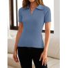 imageZESICA Womens Short Sleeve V Neck T Shirts 2025 Summer Ribbed Knit Slim Fitted Basic Solid Color Tee TopsDustyblue