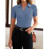 imageZESICA Womens Short Sleeve V Neck T Shirts 2025 Summer Ribbed Knit Slim Fitted Basic Solid Color Tee TopsDustyblue