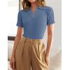 imageZESICA Womens Short Sleeve V Neck T Shirts 2025 Summer Ribbed Knit Slim Fitted Basic Solid Color Tee TopsDustyblue