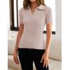 imageZESICA Womens Short Sleeve V Neck T Shirts 2025 Summer Ribbed Knit Slim Fitted Basic Solid Color Tee TopsDustypink
