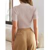 imageZESICA Womens Short Sleeve V Neck T Shirts 2025 Summer Ribbed Knit Slim Fitted Basic Solid Color Tee TopsDustypink