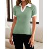imageZESICA Womens Short Sleeve V Neck T Shirts 2025 Summer Ribbed Knit Slim Fitted Basic Solid Color Tee TopsLight Green