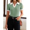 imageZESICA Womens Short Sleeve V Neck T Shirts 2025 Summer Ribbed Knit Slim Fitted Basic Solid Color Tee TopsLight Green