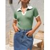 imageZESICA Womens Short Sleeve V Neck T Shirts 2025 Summer Ribbed Knit Slim Fitted Basic Solid Color Tee TopsLight Green