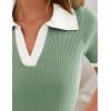 imageZESICA Womens Short Sleeve V Neck T Shirts 2025 Summer Ribbed Knit Slim Fitted Basic Solid Color Tee TopsLight Green