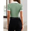 imageZESICA Womens Short Sleeve V Neck T Shirts 2025 Summer Ribbed Knit Slim Fitted Basic Solid Color Tee TopsLight Green