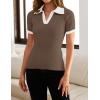 imageZESICA Womens Short Sleeve V Neck T Shirts 2025 Summer Ribbed Knit Slim Fitted Basic Solid Color Tee TopsMocha