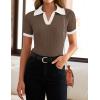 imageZESICA Womens Short Sleeve V Neck T Shirts 2025 Summer Ribbed Knit Slim Fitted Basic Solid Color Tee TopsMocha