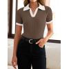 imageZESICA Womens Short Sleeve V Neck T Shirts 2025 Summer Ribbed Knit Slim Fitted Basic Solid Color Tee TopsMocha
