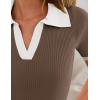 imageZESICA Womens Short Sleeve V Neck T Shirts 2025 Summer Ribbed Knit Slim Fitted Basic Solid Color Tee TopsMocha