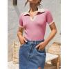 imageZESICA Womens Short Sleeve V Neck T Shirts 2025 Summer Ribbed Knit Slim Fitted Basic Solid Color Tee TopsPink